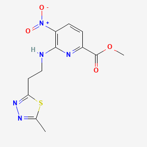 molecular formula C12H13N5O4S B7230612 Methyl 6-[2-(5-methyl-1,3,4-thiadiazol-2-yl)ethylamino]-5-nitropyridine-2-carboxylate 