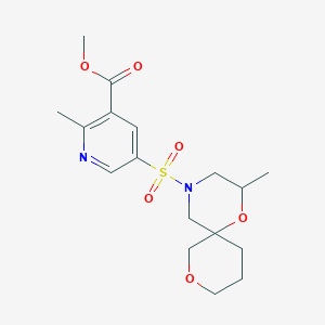 molecular formula C17H24N2O6S B7232387 Methyl 2-methyl-5-[(2-methyl-1,8-dioxa-4-azaspiro[5.5]undecan-4-yl)sulfonyl]pyridine-3-carboxylate 