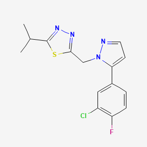 2-[[5-(3-Chloro-4-fluorophenyl)pyrazol-1-yl]methyl]-5-propan-2-yl-1,3,4-thiadiazole