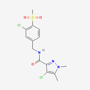 4-chloro-N-[(3-chloro-4-methylsulfonylphenyl)methyl]-1,5-dimethylpyrazole-3-carboxamide