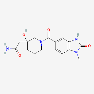 2-[3-hydroxy-1-(1-methyl-2-oxo-3H-benzimidazole-5-carbonyl)piperidin-3-yl]acetamide