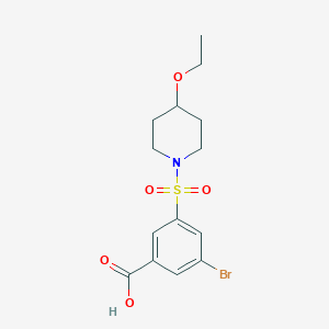 molecular formula C14H18BrNO5S B7245406 3-Bromo-5-(4-ethoxypiperidin-1-yl)sulfonylbenzoic acid 