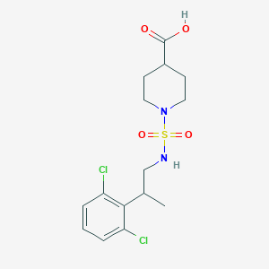 molecular formula C15H20Cl2N2O4S B7245424 1-[2-(2,6-Dichlorophenyl)propylsulfamoyl]piperidine-4-carboxylic acid 