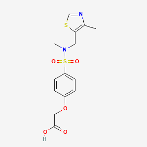 molecular formula C14H16N2O5S2 B7245431 2-[4-[Methyl-[(4-methyl-1,3-thiazol-5-yl)methyl]sulfamoyl]phenoxy]acetic acid 