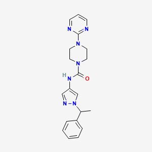 molecular formula C20H23N7O B7245763 N-[1-(1-phenylethyl)pyrazol-4-yl]-4-pyrimidin-2-ylpiperazine-1-carboxamide 