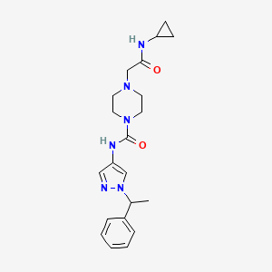 molecular formula C21H28N6O2 B7245773 4-[2-(cyclopropylamino)-2-oxoethyl]-N-[1-(1-phenylethyl)pyrazol-4-yl]piperazine-1-carboxamide 