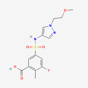 molecular formula C14H16FN3O5S B7245816 3-Fluoro-5-[[1-(2-methoxyethyl)pyrazol-4-yl]sulfamoyl]-2-methylbenzoic acid 