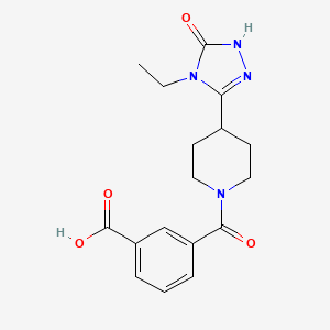 molecular formula C17H20N4O4 B7245922 3-[4-(4-ethyl-5-oxo-1H-1,2,4-triazol-3-yl)piperidine-1-carbonyl]benzoic acid 