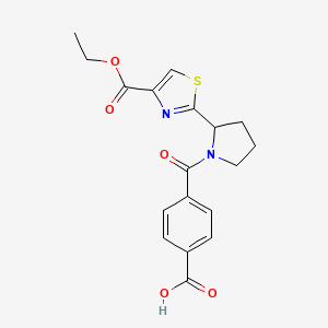 molecular formula C18H18N2O5S B7245935 4-[2-(4-Ethoxycarbonyl-1,3-thiazol-2-yl)pyrrolidine-1-carbonyl]benzoic acid 