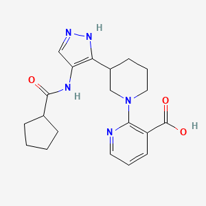 molecular formula C20H25N5O3 B7246123 2-[3-[4-(cyclopentanecarbonylamino)-1H-pyrazol-5-yl]piperidin-1-yl]pyridine-3-carboxylic acid 