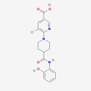 molecular formula C18H18ClN3O4 B7246129 5-Chloro-6-[4-[(2-hydroxyphenyl)carbamoyl]piperidin-1-yl]pyridine-3-carboxylic acid 