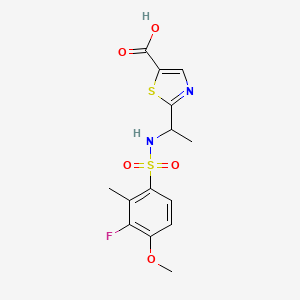 molecular formula C14H15FN2O5S2 B7246192 2-[1-[(3-Fluoro-4-methoxy-2-methylphenyl)sulfonylamino]ethyl]-1,3-thiazole-5-carboxylic acid 