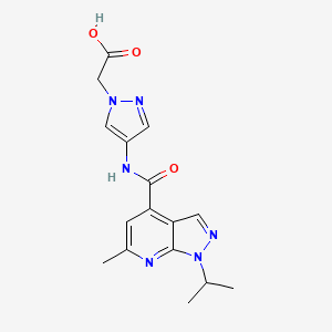 molecular formula C16H18N6O3 B7246226 2-[4-[(6-Methyl-1-propan-2-ylpyrazolo[3,4-b]pyridine-4-carbonyl)amino]pyrazol-1-yl]acetic acid 