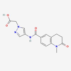 molecular formula C16H16N4O4 B7246229 2-[4-[(1-Methyl-2-oxo-3,4-dihydroquinoline-6-carbonyl)amino]pyrazol-1-yl]acetic acid 