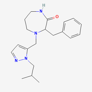 molecular formula C20H28N4O B7246276 3-Benzyl-4-[[2-(2-methylpropyl)pyrazol-3-yl]methyl]-1,4-diazepan-2-one 