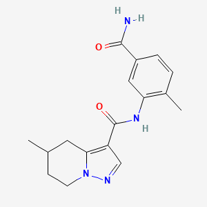 molecular formula C17H20N4O2 B7246340 N-(5-carbamoyl-2-methylphenyl)-5-methyl-4,5,6,7-tetrahydropyrazolo[1,5-a]pyridine-3-carboxamide 