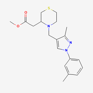 molecular formula C19H25N3O2S B7247824 Methyl 2-[4-[[3-methyl-1-(3-methylphenyl)pyrazol-4-yl]methyl]thiomorpholin-3-yl]acetate 