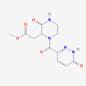 molecular formula C12H14N4O5 B7252846 methyl 2-[3-oxo-1-(6-oxo-1H-pyridazine-3-carbonyl)piperazin-2-yl]acetate 