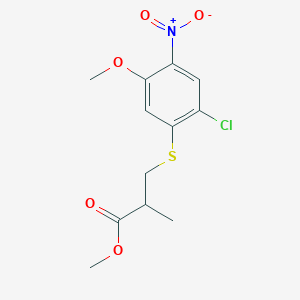 molecular formula C12H14ClNO5S B7256827 Methyl 3-(2-chloro-5-methoxy-4-nitrophenyl)sulfanyl-2-methylpropanoate 