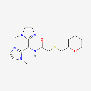 N-[bis(1-methylimidazol-2-yl)methyl]-2-(oxan-2-ylmethylsulfanyl)acetamide