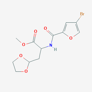 molecular formula C12H14BrNO6 B7266584 Methyl 2-[(4-bromofuran-2-carbonyl)amino]-3-(1,3-dioxolan-2-yl)propanoate 