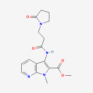 molecular formula C17H20N4O4 B7266669 Methyl 1-methyl-3-[3-(2-oxopyrrolidin-1-yl)propanoylamino]pyrrolo[2,3-b]pyridine-2-carboxylate 