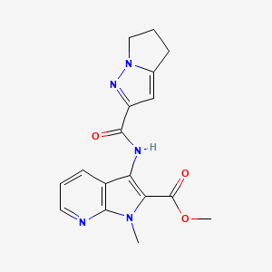 molecular formula C17H17N5O3 B7266676 methyl 3-(5,6-dihydro-4H-pyrrolo[1,2-b]pyrazole-2-carbonylamino)-1-methylpyrrolo[2,3-b]pyridine-2-carboxylate 