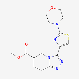 molecular formula C15H19N5O3S B7267322 Methyl 3-(2-morpholin-4-yl-1,3-thiazol-4-yl)-5,6,7,8-tetrahydro-[1,2,4]triazolo[4,3-a]pyridine-6-carboxylate 