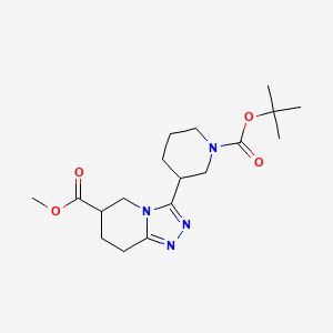 molecular formula C18H28N4O4 B7267414 Methyl 3-[1-[(2-methylpropan-2-yl)oxycarbonyl]piperidin-3-yl]-5,6,7,8-tetrahydro-[1,2,4]triazolo[4,3-a]pyridine-6-carboxylate 