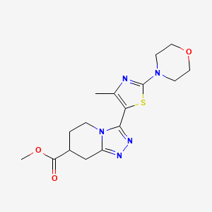 molecular formula C16H21N5O3S B7267603 Methyl 3-(4-methyl-2-morpholin-4-yl-1,3-thiazol-5-yl)-5,6,7,8-tetrahydro-[1,2,4]triazolo[4,3-a]pyridine-7-carboxylate 