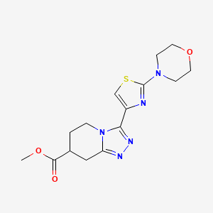 molecular formula C15H19N5O3S B7267611 Methyl 3-(2-morpholin-4-yl-1,3-thiazol-4-yl)-5,6,7,8-tetrahydro-[1,2,4]triazolo[4,3-a]pyridine-7-carboxylate 