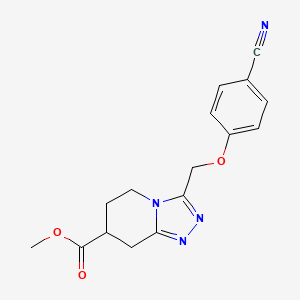 molecular formula C16H16N4O3 B7267698 Methyl 3-[(4-cyanophenoxy)methyl]-5,6,7,8-tetrahydro-[1,2,4]triazolo[4,3-a]pyridine-7-carboxylate 