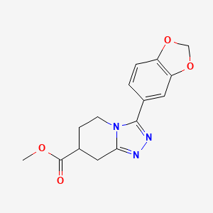 molecular formula C15H15N3O4 B7267722 Methyl 3-(1,3-benzodioxol-5-yl)-5,6,7,8-tetrahydro-[1,2,4]triazolo[4,3-a]pyridine-7-carboxylate 