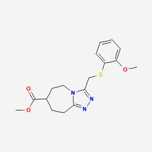 molecular formula C17H21N3O3S B7267869 methyl 3-[(2-methoxyphenyl)sulfanylmethyl]-6,7,8,9-tetrahydro-5H-[1,2,4]triazolo[4,3-a]azepine-7-carboxylate 