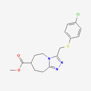 molecular formula C16H18ClN3O2S B7268127 methyl 3-[(4-chlorophenyl)sulfanylmethyl]-6,7,8,9-tetrahydro-5H-[1,2,4]triazolo[4,3-a]azepine-7-carboxylate 