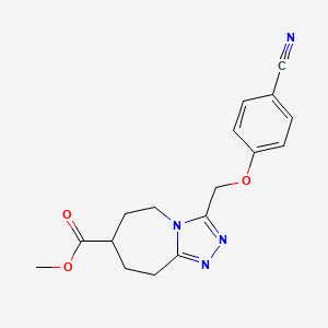 molecular formula C17H18N4O3 B7268148 methyl 3-[(4-cyanophenoxy)methyl]-6,7,8,9-tetrahydro-5H-[1,2,4]triazolo[4,3-a]azepine-7-carboxylate 