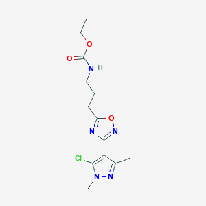 molecular formula C13H18ClN5O3 B7271419 ethyl N-[3-[3-(5-chloro-1,3-dimethylpyrazol-4-yl)-1,2,4-oxadiazol-5-yl]propyl]carbamate 