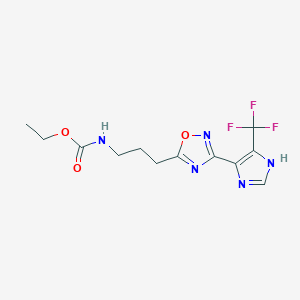 molecular formula C12H14F3N5O3 B7271423 ethyl N-[3-[3-[5-(trifluoromethyl)-1H-imidazol-4-yl]-1,2,4-oxadiazol-5-yl]propyl]carbamate 