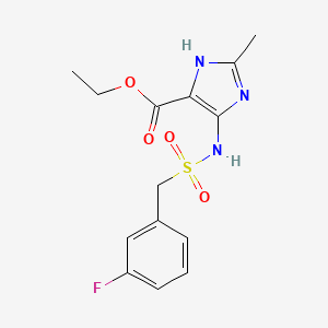 molecular formula C14H16FN3O4S B7271511 ethyl 4-[(3-fluorophenyl)methylsulfonylamino]-2-methyl-1H-imidazole-5-carboxylate 