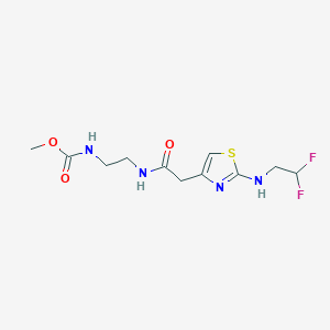 molecular formula C11H16F2N4O3S B7273134 methyl N-[2-[[2-[2-(2,2-difluoroethylamino)-1,3-thiazol-4-yl]acetyl]amino]ethyl]carbamate 