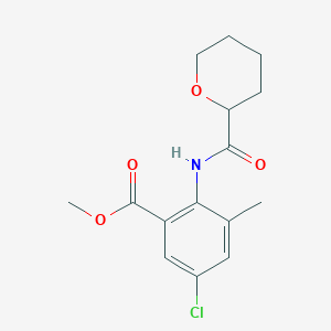 molecular formula C15H18ClNO4 B7273706 Methyl 5-chloro-3-methyl-2-(oxane-2-carbonylamino)benzoate 