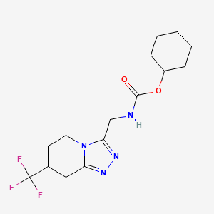 molecular formula C15H21F3N4O2 B7275559 cyclohexyl N-[[7-(trifluoromethyl)-5,6,7,8-tetrahydro-[1,2,4]triazolo[4,3-a]pyridin-3-yl]methyl]carbamate 