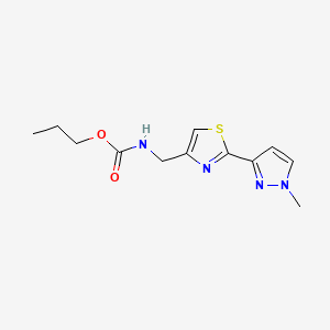 molecular formula C12H16N4O2S B7275565 propyl N-[[2-(1-methylpyrazol-3-yl)-1,3-thiazol-4-yl]methyl]carbamate 