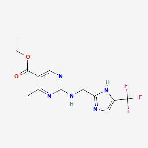 molecular formula C13H14F3N5O2 B7276484 ethyl 4-methyl-2-[[5-(trifluoromethyl)-1H-imidazol-2-yl]methylamino]pyrimidine-5-carboxylate 