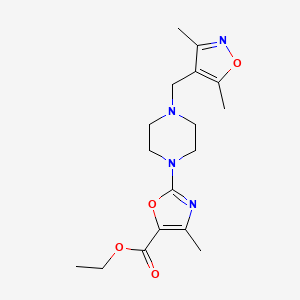 molecular formula C17H24N4O4 B7276780 Ethyl 2-[4-[(3,5-dimethyl-1,2-oxazol-4-yl)methyl]piperazin-1-yl]-4-methyl-1,3-oxazole-5-carboxylate 