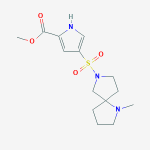 molecular formula C14H21N3O4S B7278158 methyl 4-[(1-methyl-1,7-diazaspiro[4.4]nonan-7-yl)sulfonyl]-1H-pyrrole-2-carboxylate 