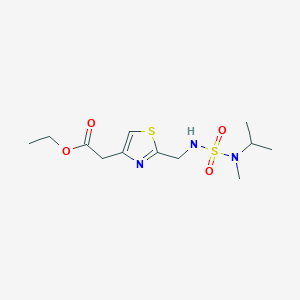 molecular formula C12H21N3O4S2 B7278200 Ethyl 2-[2-[[[methyl(propan-2-yl)sulfamoyl]amino]methyl]-1,3-thiazol-4-yl]acetate 