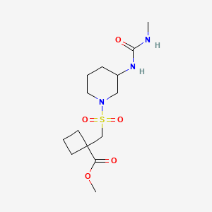 molecular formula C14H25N3O5S B7278211 Methyl 1-[[3-(methylcarbamoylamino)piperidin-1-yl]sulfonylmethyl]cyclobutane-1-carboxylate 