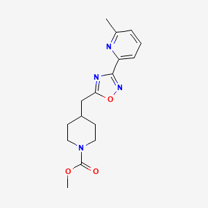 molecular formula C16H20N4O3 B7278242 Methyl 4-[[3-(6-methylpyridin-2-yl)-1,2,4-oxadiazol-5-yl]methyl]piperidine-1-carboxylate 