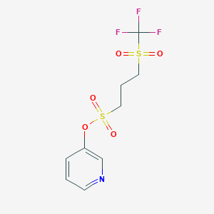 molecular formula C9H10F3NO5S2 B7278273 Pyridin-3-yl 3-(trifluoromethylsulfonyl)propane-1-sulfonate 